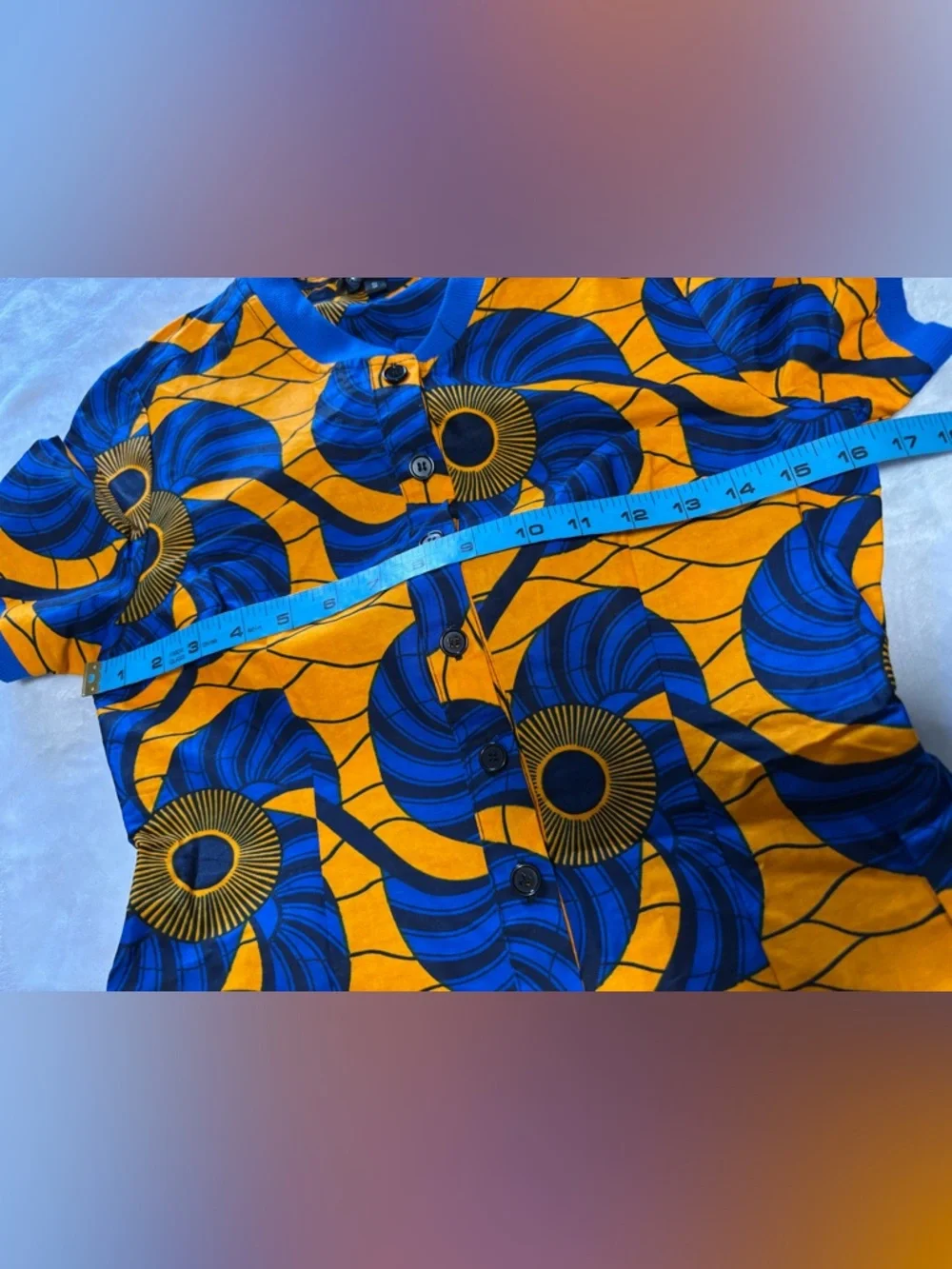NWT Mae Otti Ankara African Wax Print Polo Top Blue Orange Small - Picture 6 of 10